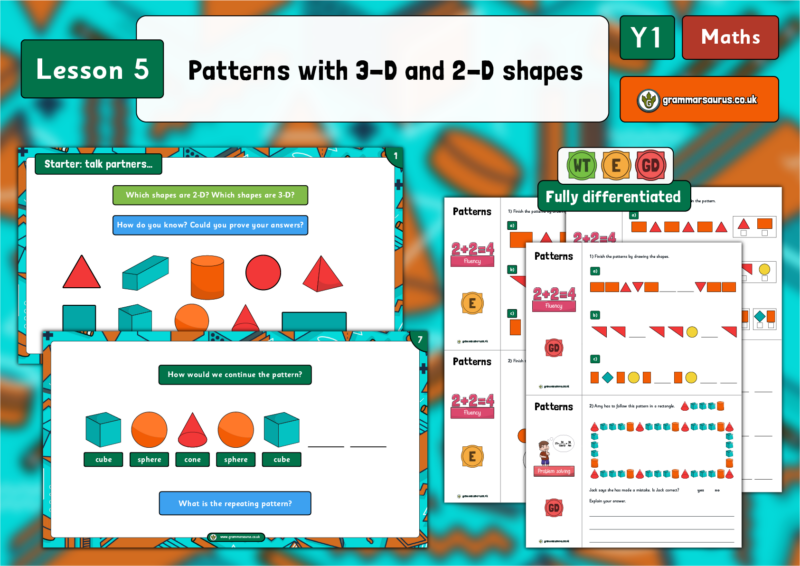 Year 1 2-D and 3-D Shapes - Patterns with 3-D and 2-D Shapes - Lesson 5 ...