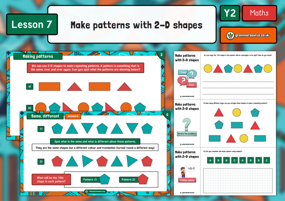 Year 2 Properties Of Shape - Make Patterns With 2-d Shapes - Lesson 7 