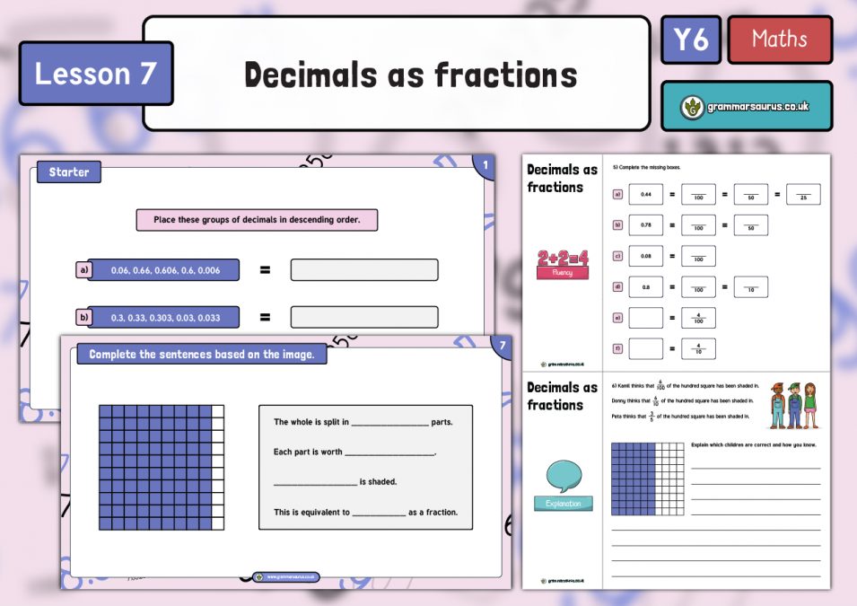 Year 6 Decimals Decimals As Fractions Lesson 7 Grammarsaurus