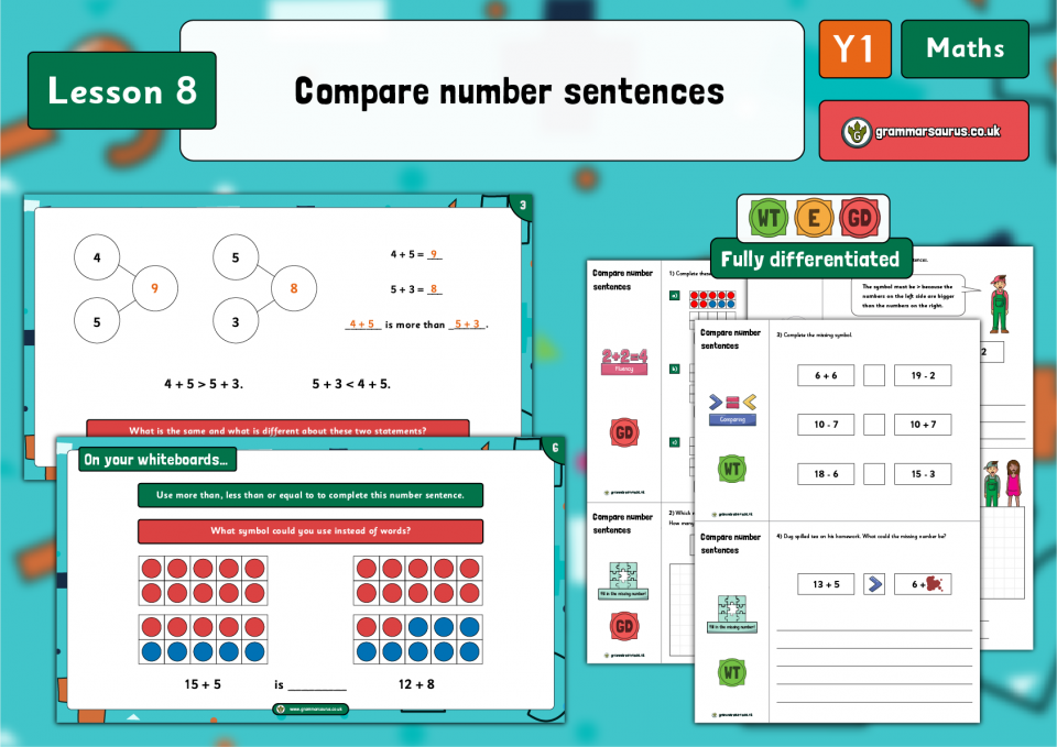 Year 1 Addition And Subtraction Within 20 Compare Number Sentences 