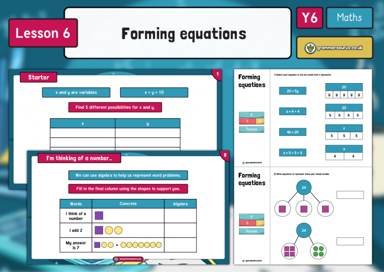 Year 6 Algebra - Forming Equations - Lesson 6 - Grammarsaurus