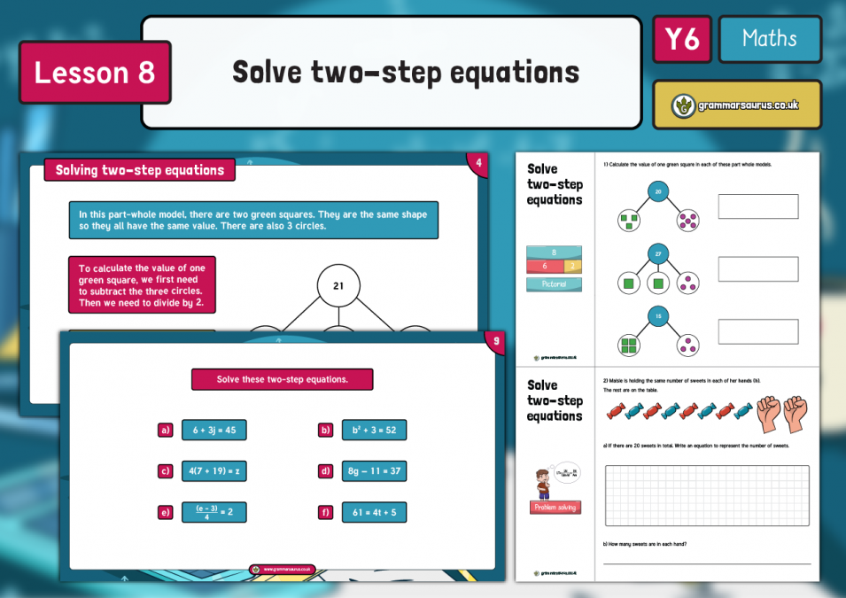 Year 6 Algebra - Solve two-step equations - Lesson 8 - Grammarsaurus