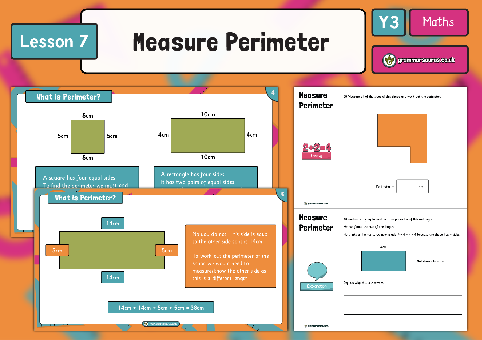 Year 3 Length and Perimeter - Measure Perimeter - Lesson 7 - Grammarsaurus