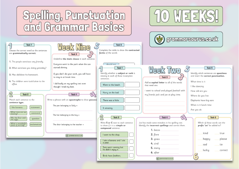 Year 3 6 Weekly Spag Starters The Basics Grammarsaurus 8762