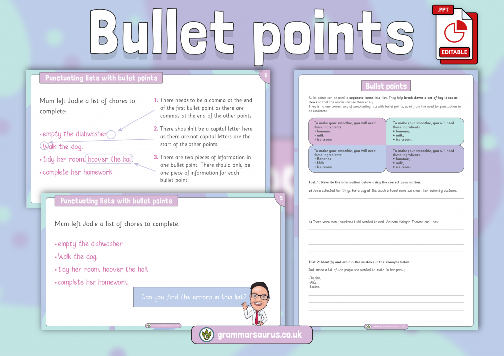 KS2 SPaG Bullet Points Resource Pack Grammarsaurus