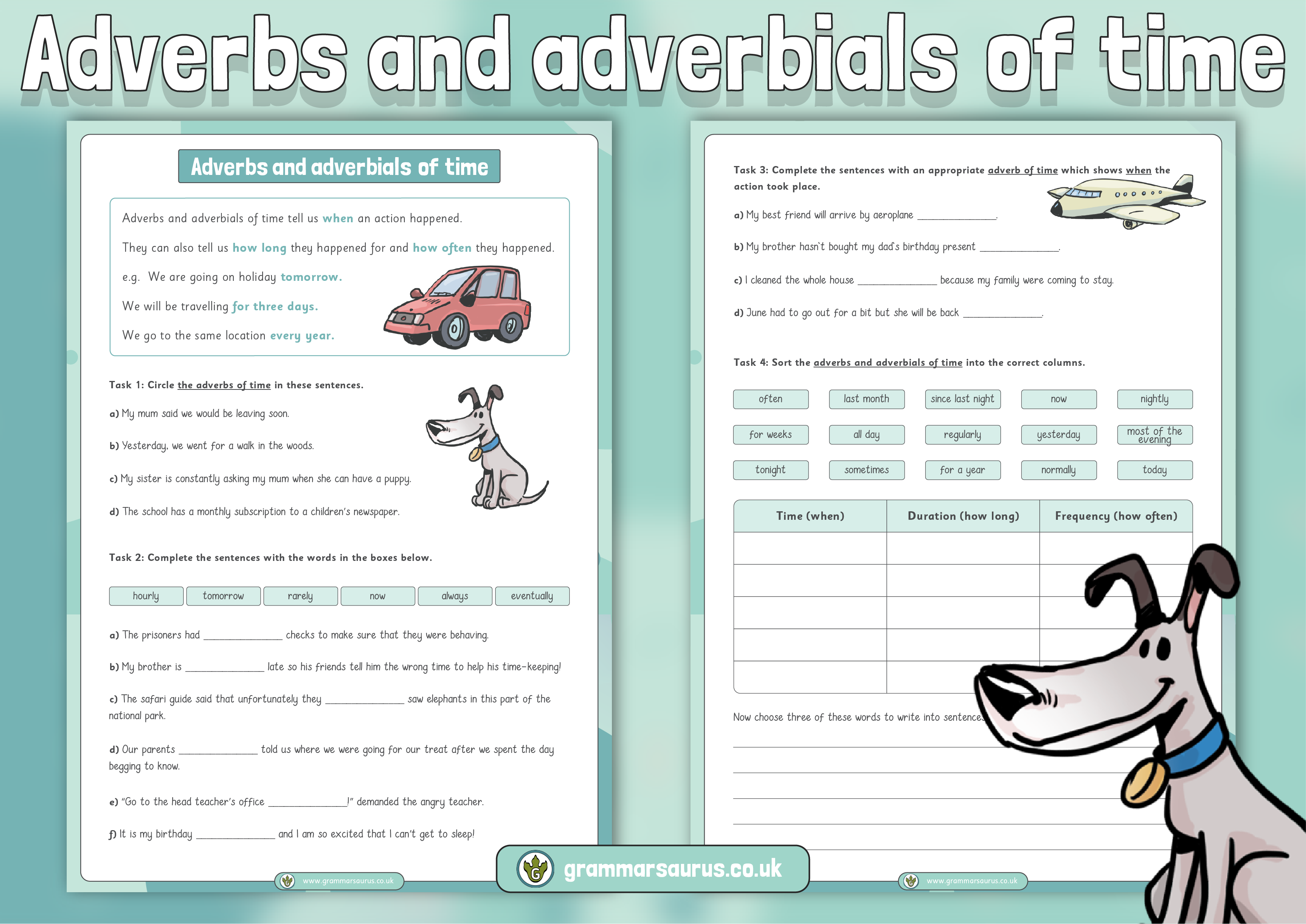 Year 3 4 SPaG Adverbials Of Time Worksheet Grammarsaurus