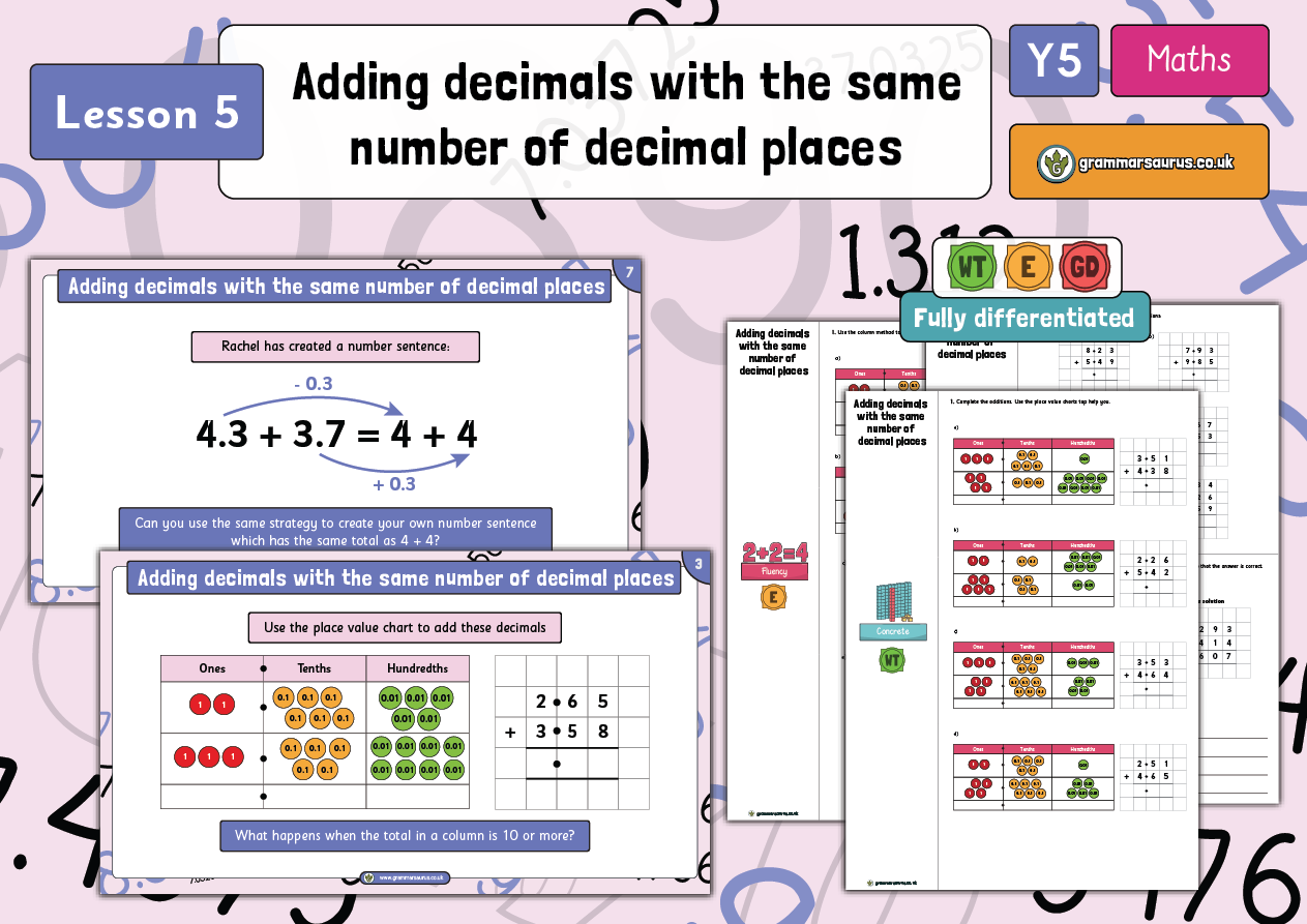 Year 5 Decimals part 2 Adding Decimals With The Same Number Of 