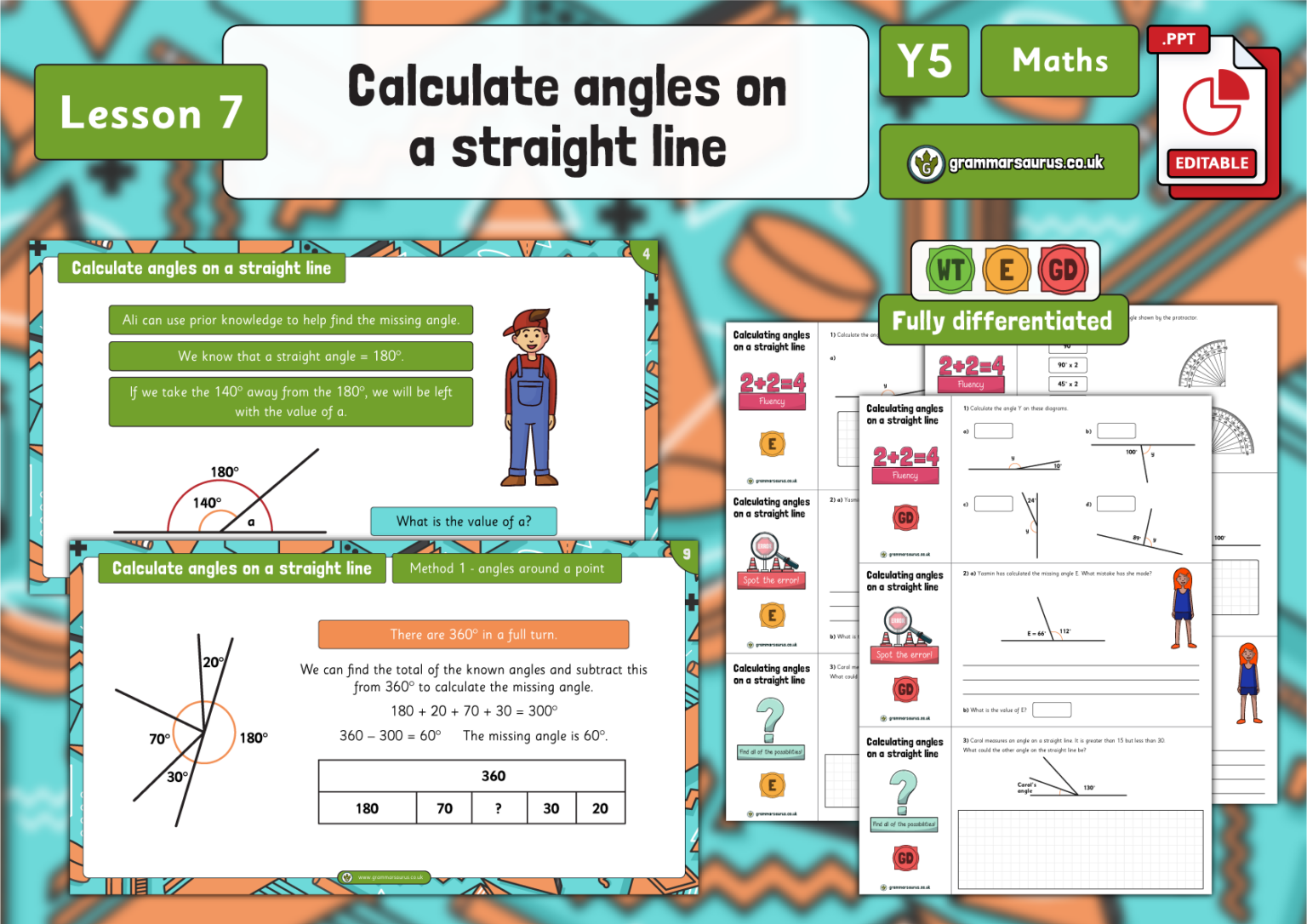 Year 5 Properties of Shape - Calculate angles on a straight line ...