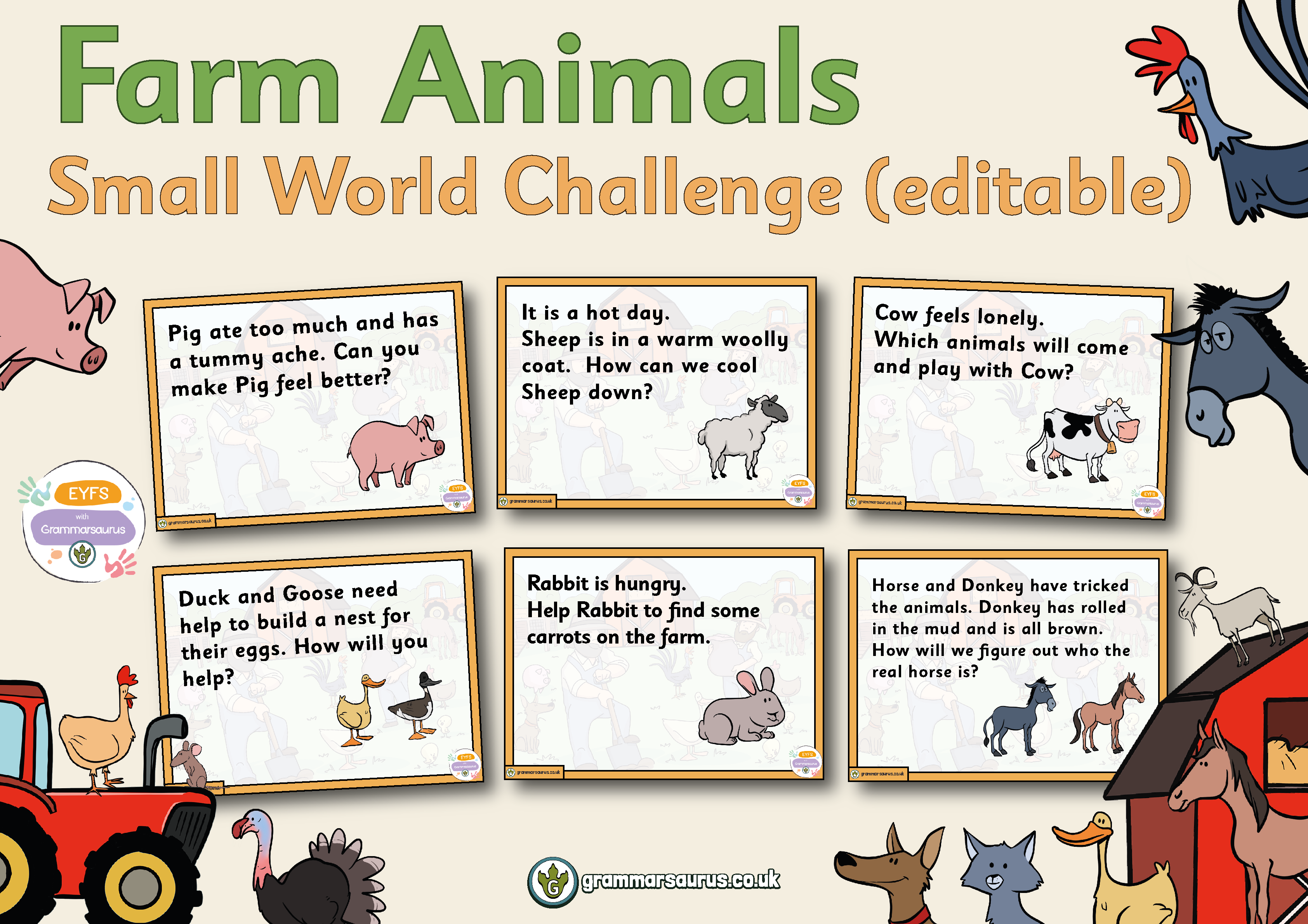 EYFS Farm Animals - Small World Challenge Cards (editable) - Grammarsaurus