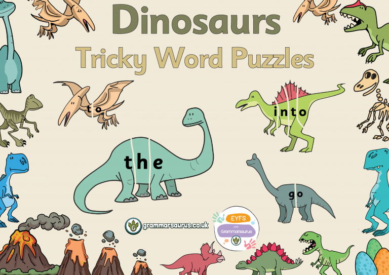 EYFS Dinosaurs Tricky Word Puzzles Grammarsaurus