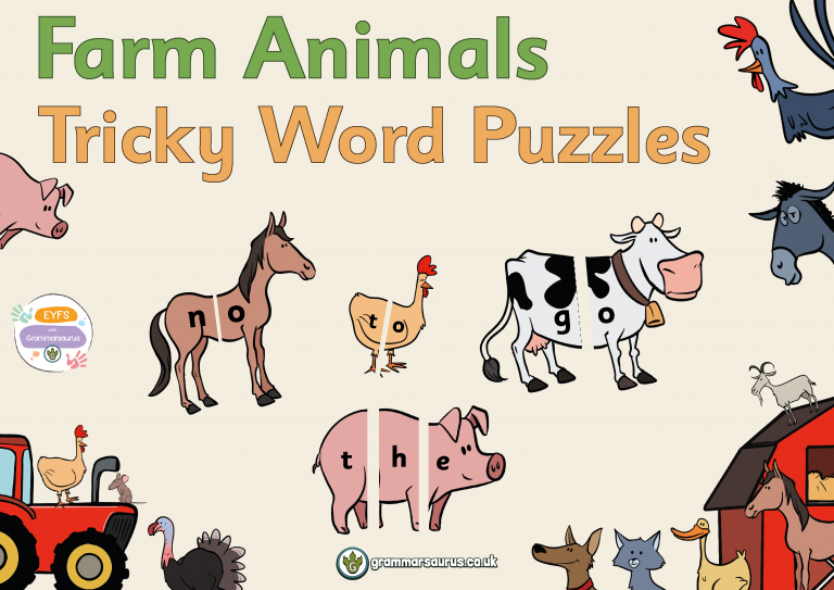 EYFS Farm Animals Tricky Word Puzzles Grammarsaurus