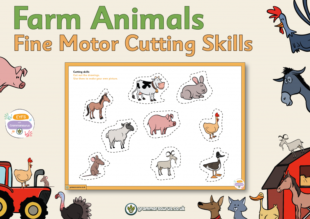 EYFS Farm Animals - Fine Motor Cutting Skills - Grammarsaurus