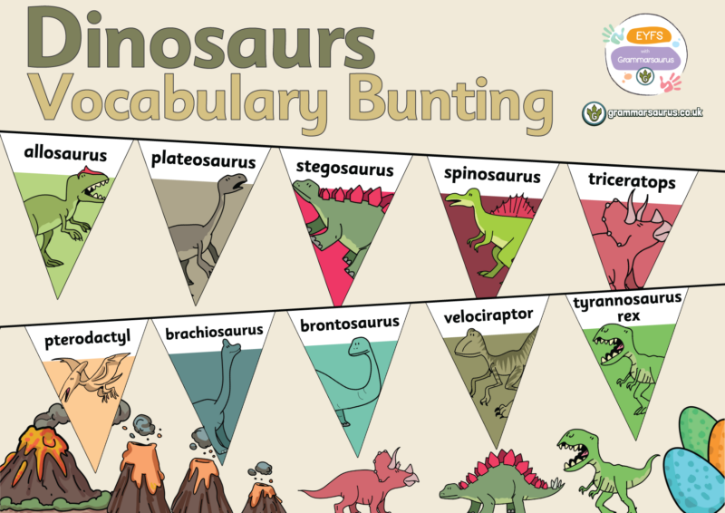 EYFS Dinosaurs - Vocabulary Bunting - Grammarsaurus