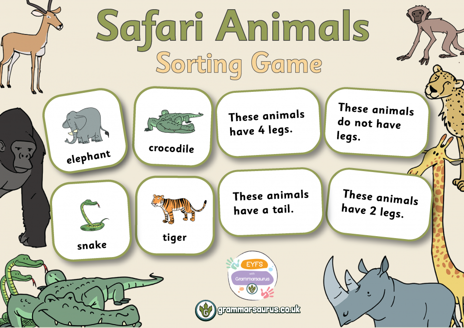 EYFS Safari Animals - Sorting Game - Grammarsaurus