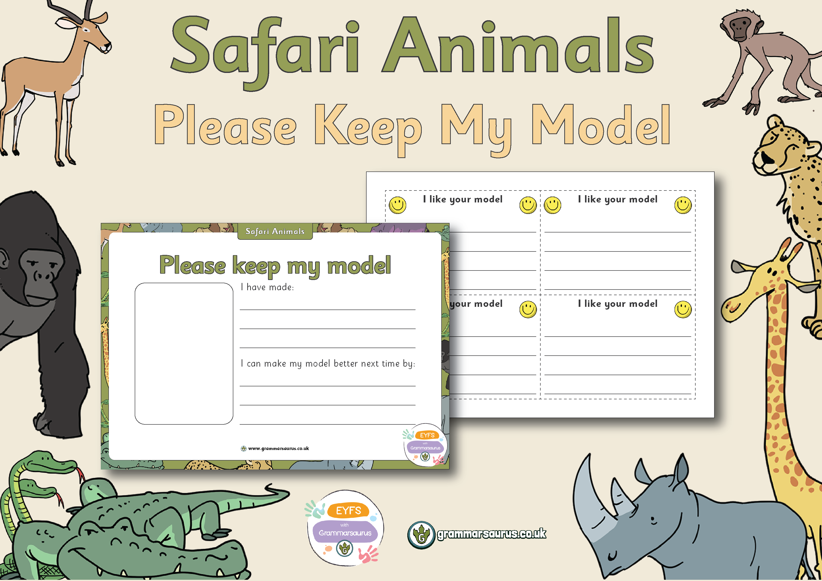 EYFS Safari Animals - Please Keep My Model - Grammarsaurus