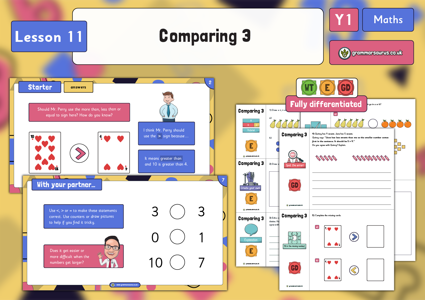 Year 1 Place Value (within 10) Comparing 3 Lesson 11 Grammarsaurus