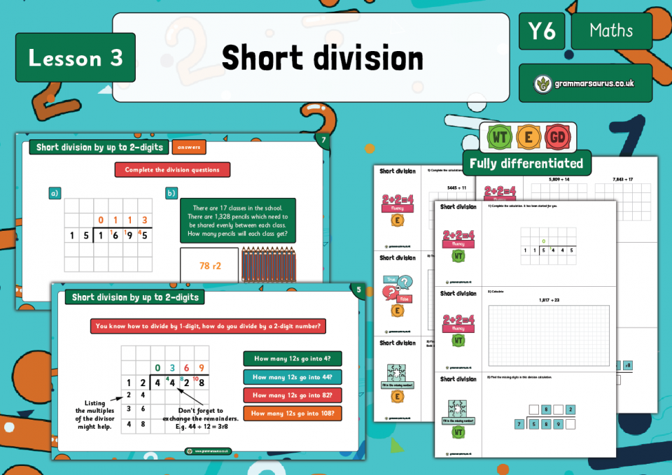 Year 6 Addition Subtraction Multiplication And Division Short Division Lesson 3