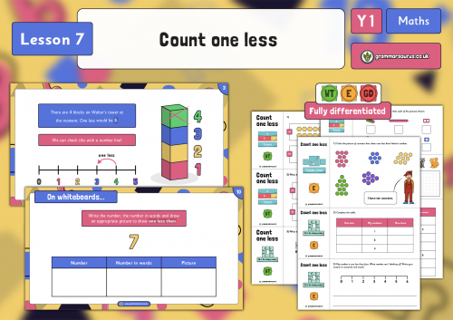 Year 1 Place Value (within 10) - Count one less - Lesson 7 - Grammarsaurus