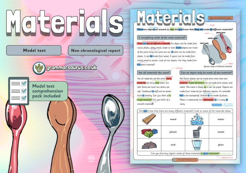 Year 1 Model Text - Non-chronological report – Materials - Grammarsaurus