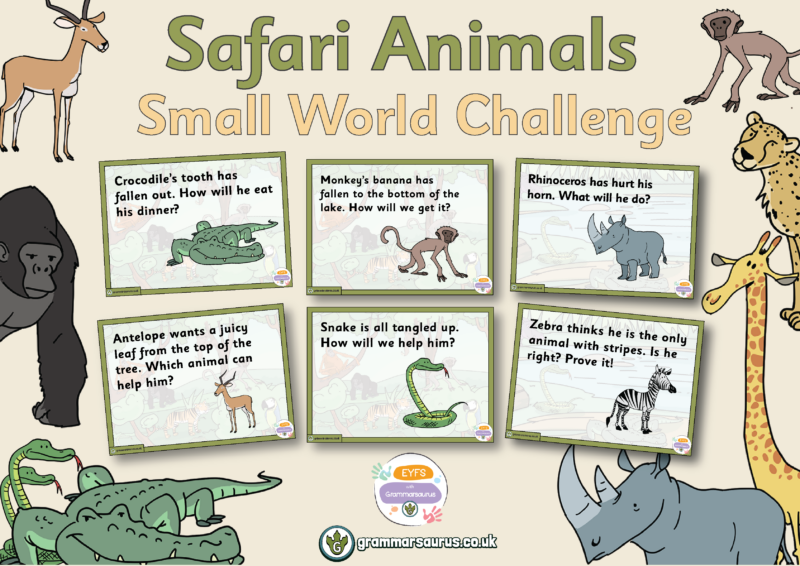 EYFS Safari Animals - Small Word Challenge - Grammarsaurus