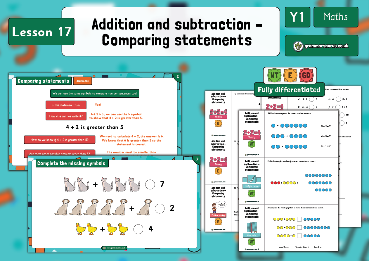Year 1 Addition and Subtraction (within 10) Comparing statements