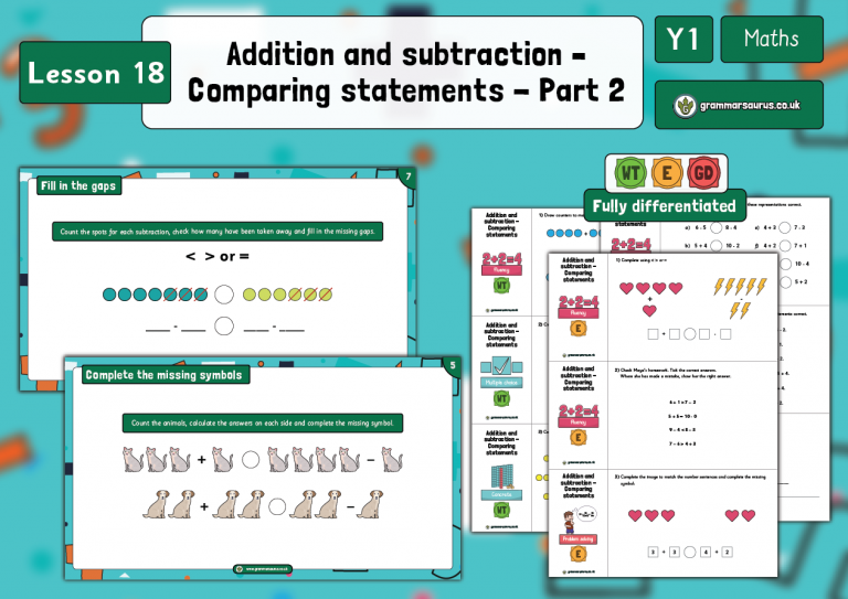 Year 1 Addition and Subtraction (within 10) Comparing statements part