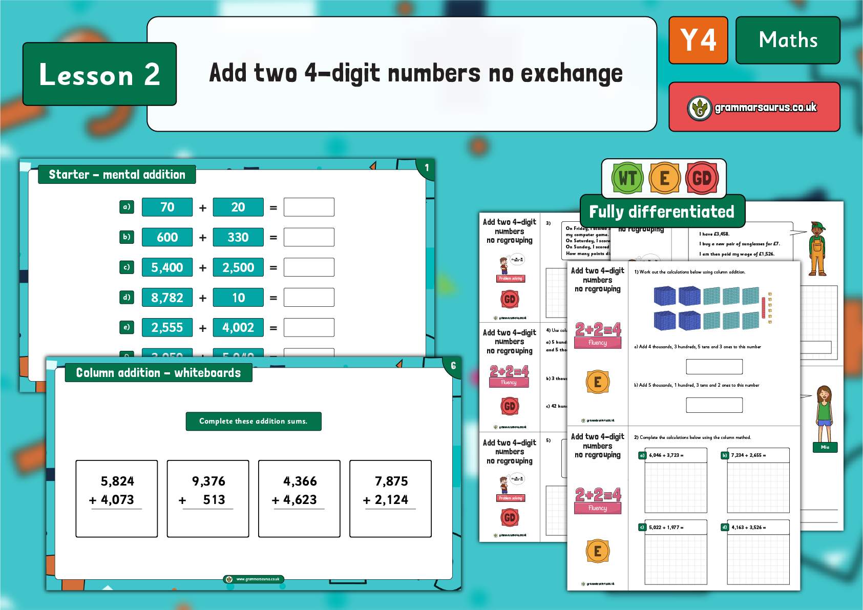 Year 4 Addition and Subtraction - Add two 4-digit numbers no exchange ...