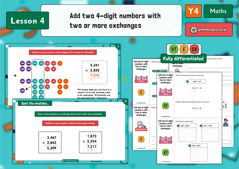 Year 4 Addition and Subtraction - Add two 4-digit numbers with two or ...