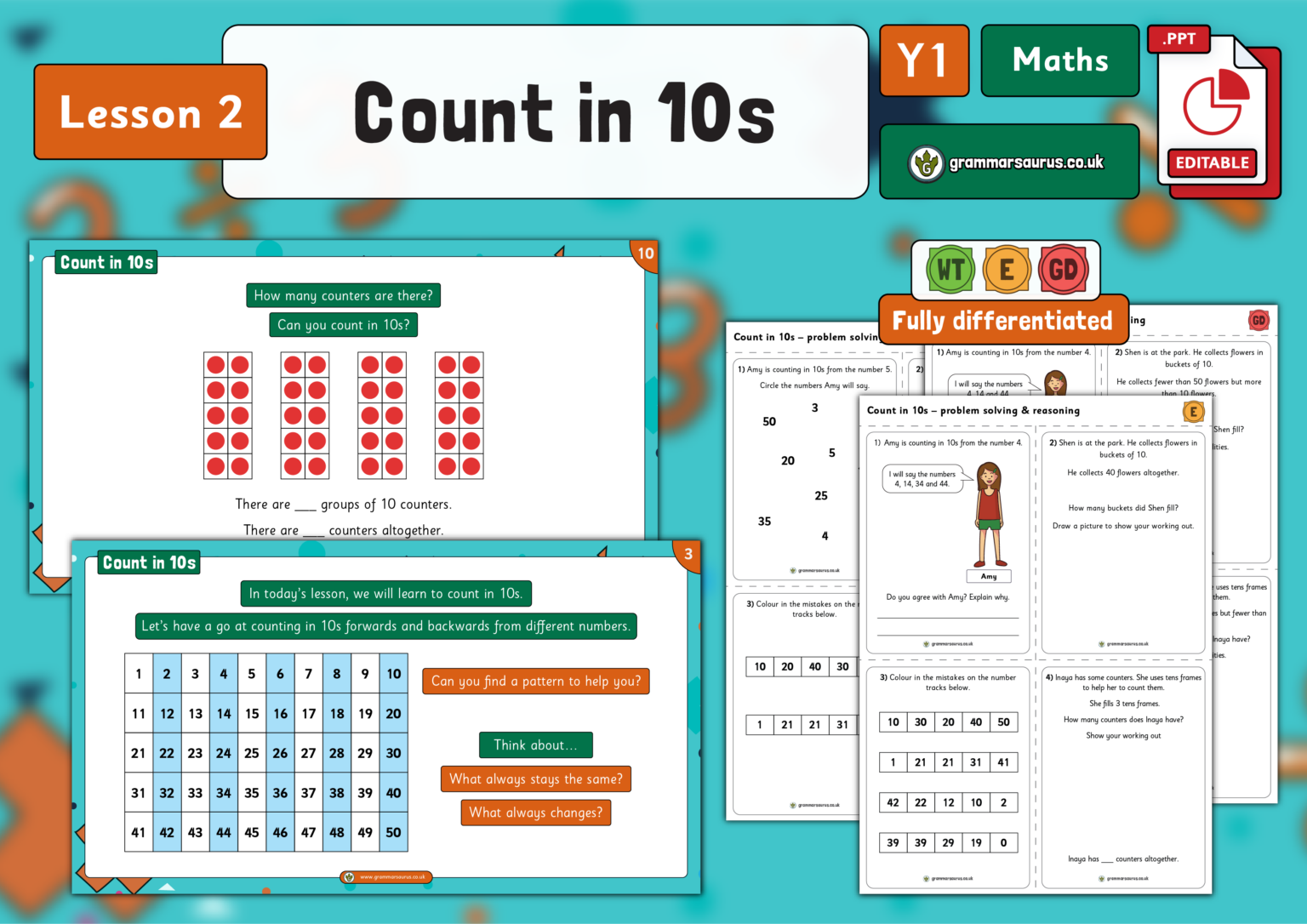 Year 1 Multiplication and Division - Count in 10s - Lesson 2 - Grammarsaurus