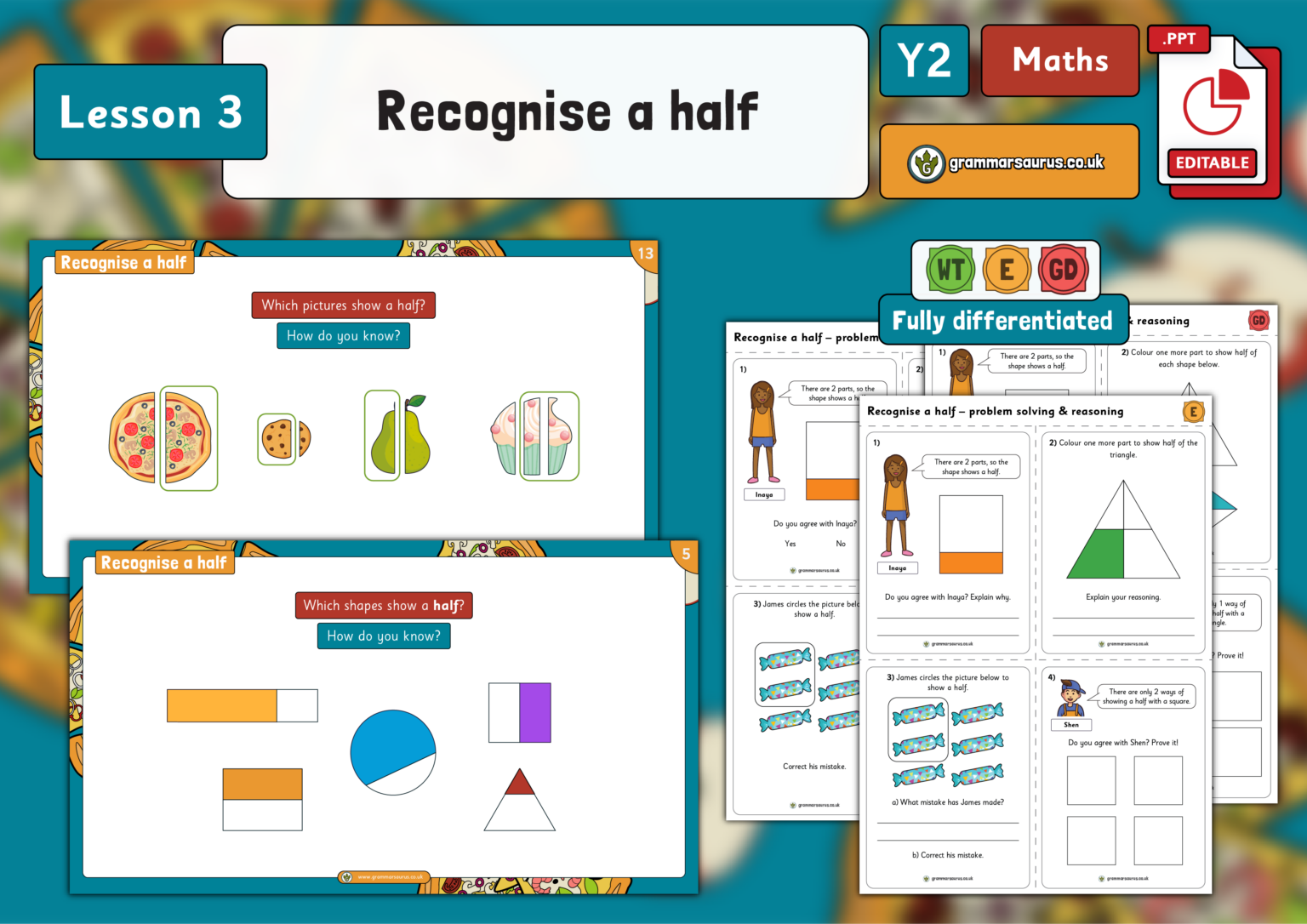 Year 2 Fractions – Recognise a half – Lesson 3 - Grammarsaurus