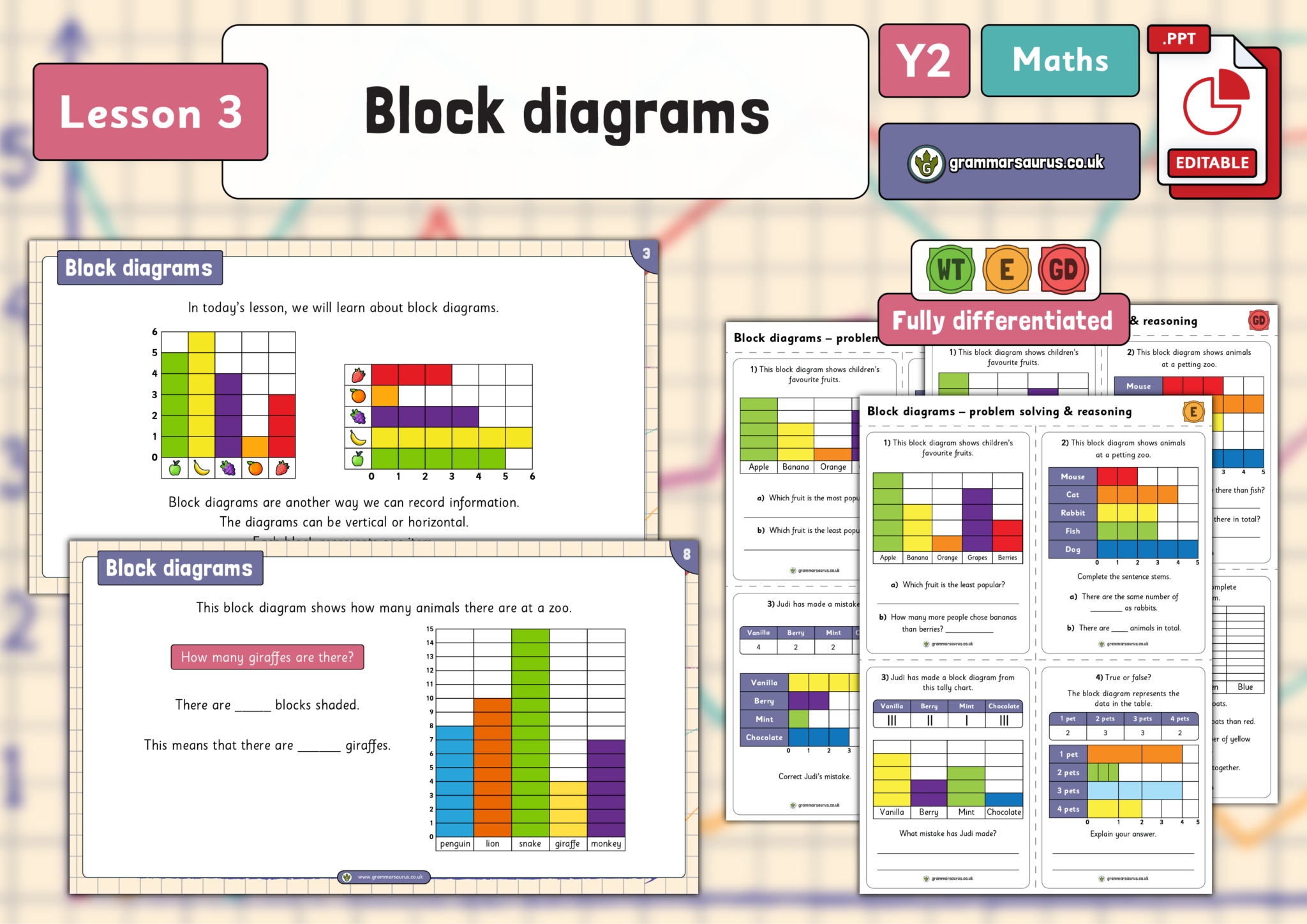 Year 2 Statistics - Block diagrams - Lesson 3 - Grammarsaurus