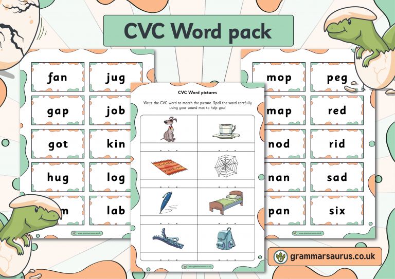 Phonics Phase 2-3 CVC Word Cards - Grammarsaurus