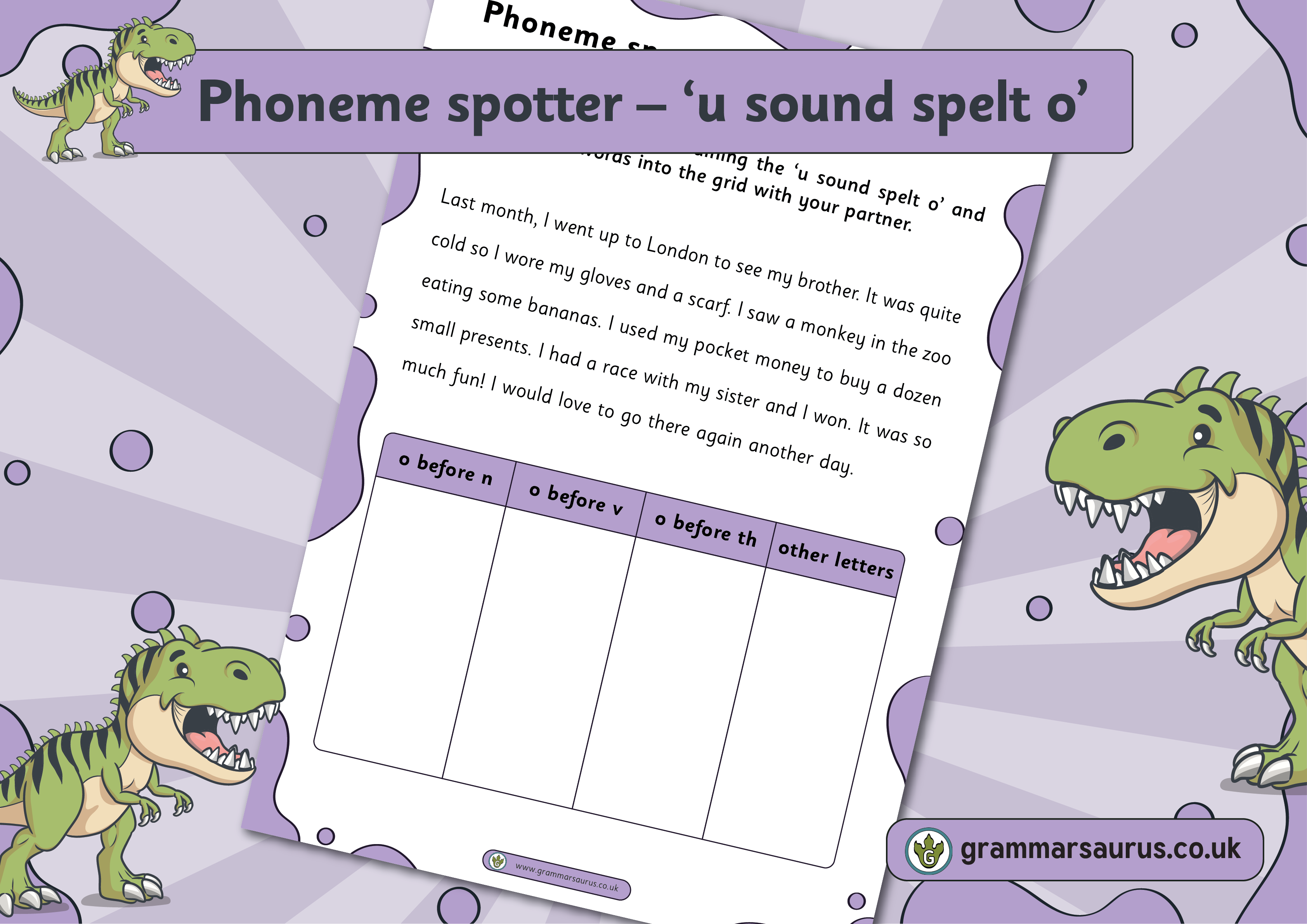 Phonics Phase 6 Phoneme Spotter u Sound Spelt O Grammarsaurus phonics-phase-6-phoneme-spotter-u-sound-spelt-o-grammarsaurus