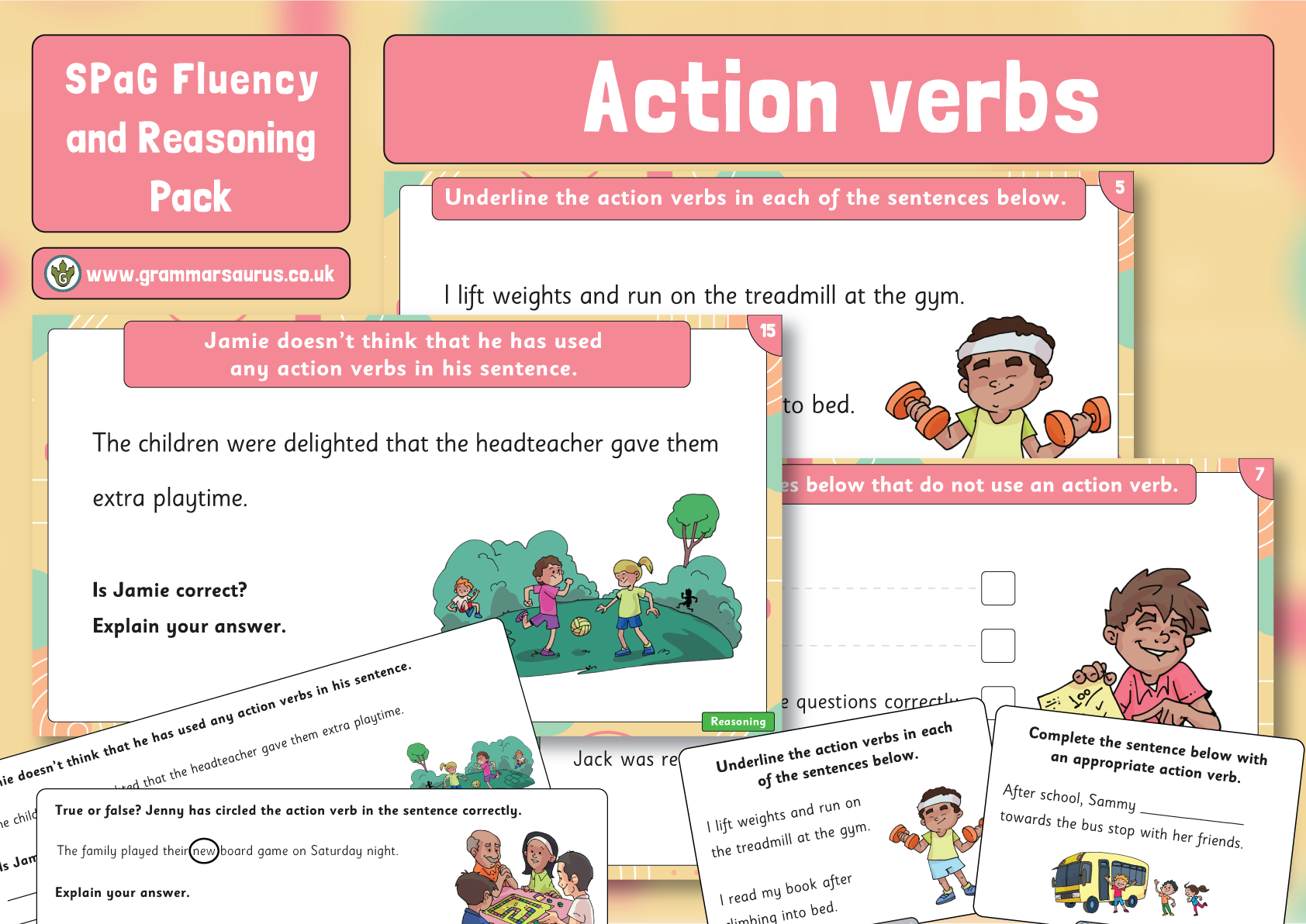 Spag Fluency And Reasoning Pack Action Verbs Grammarsaurus