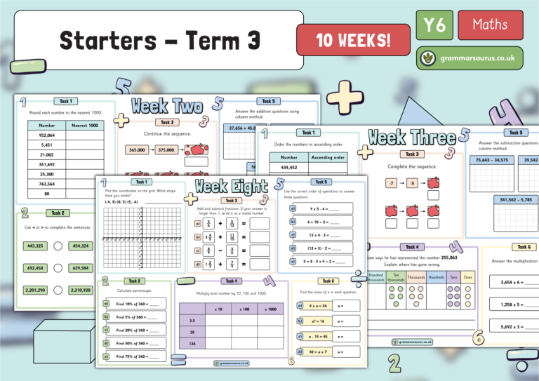 Year 6 Weekly Maths Starters - Spring - Grammarsaurus