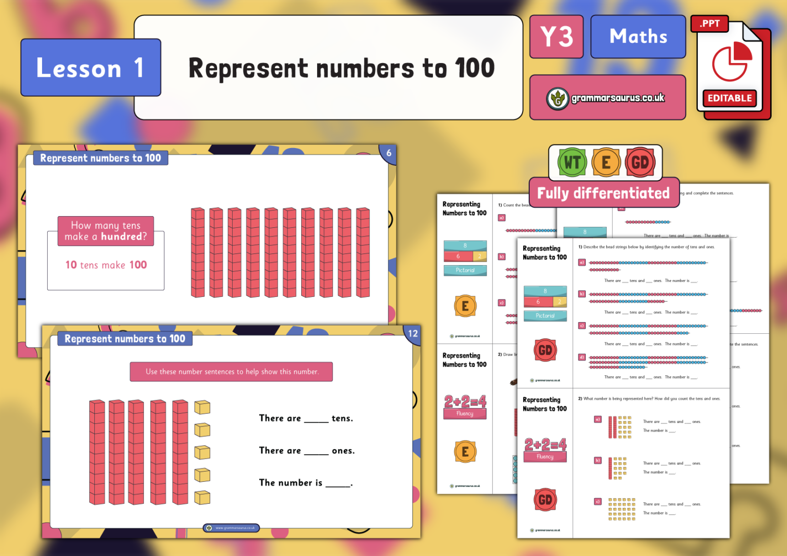 Year 3 Place Value - Represent numbers to 100 - Lesson 1 - Grammarsaurus
