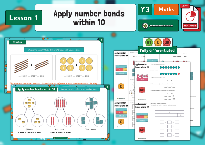 Year 3 Addition and Subtraction - Apply number bonds within 10 - Lesson ...