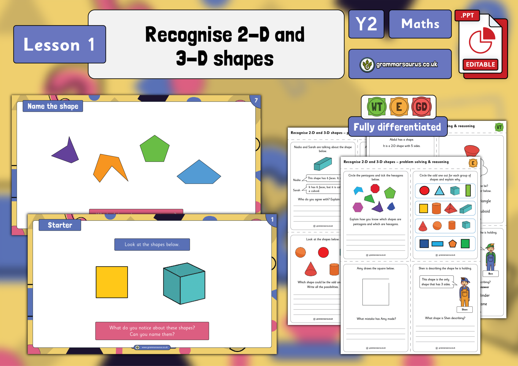 Year 2 Properties of Shape - Recognise 2-D and 3-D Shapes - Lesson 1 ...