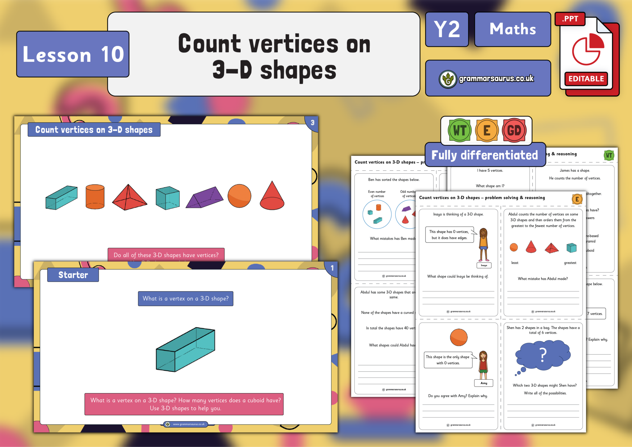Year 2 Properties of Shape - Count vertices on 3-D shapes - Lesson 10 ...