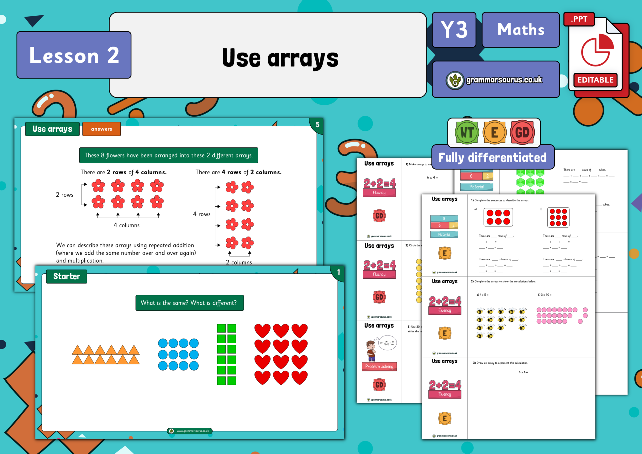 Year 3 Multiplication and Division - Use arrays - Lesson 2 - Grammarsaurus