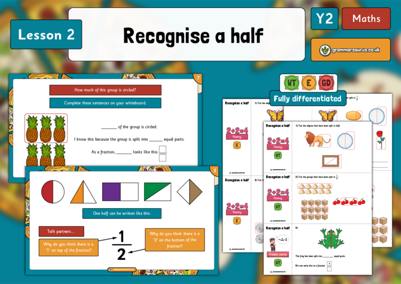 Year 2 Fractions – Recognise a half – Lesson 2 - Grammarsaurus