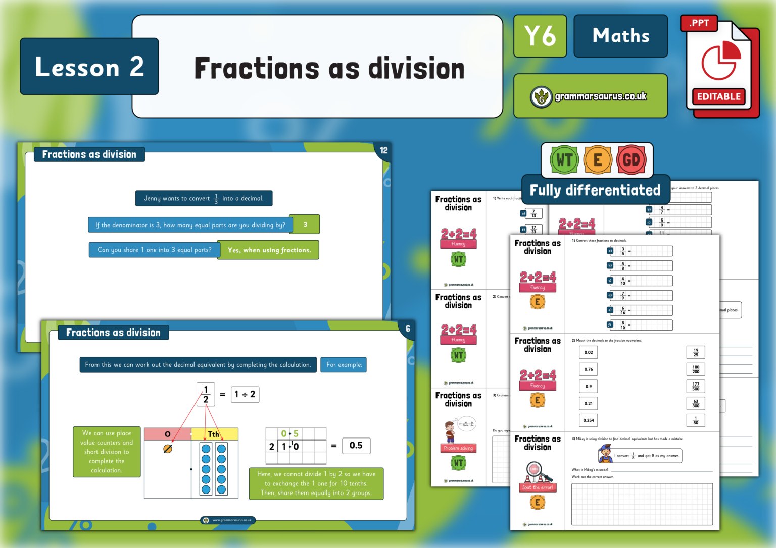 Year 6 Fractions, Decimals and Percentages - Fractions as division ...