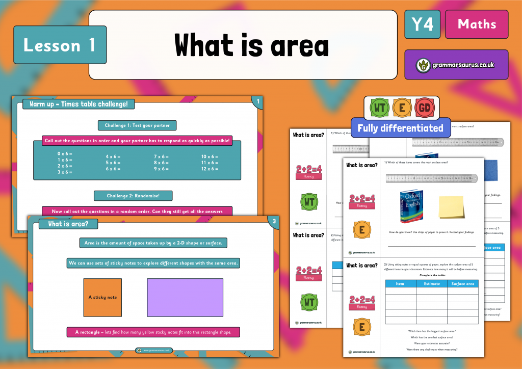 Year 4 Area What Is Area Lesson 1 Grammarsaurus