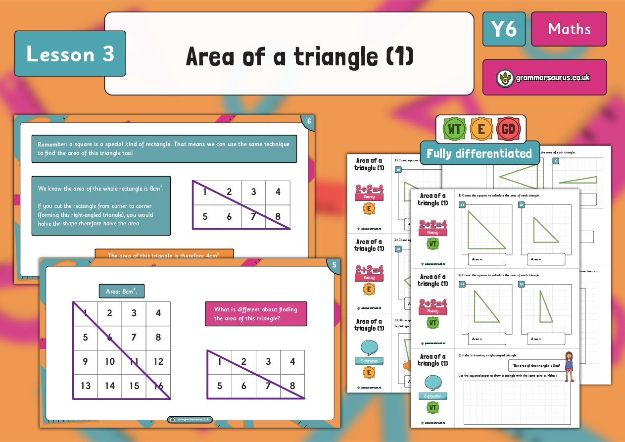 Year 6 Area, Perimeter and Volume Area of a triangle (1) Lesson 3