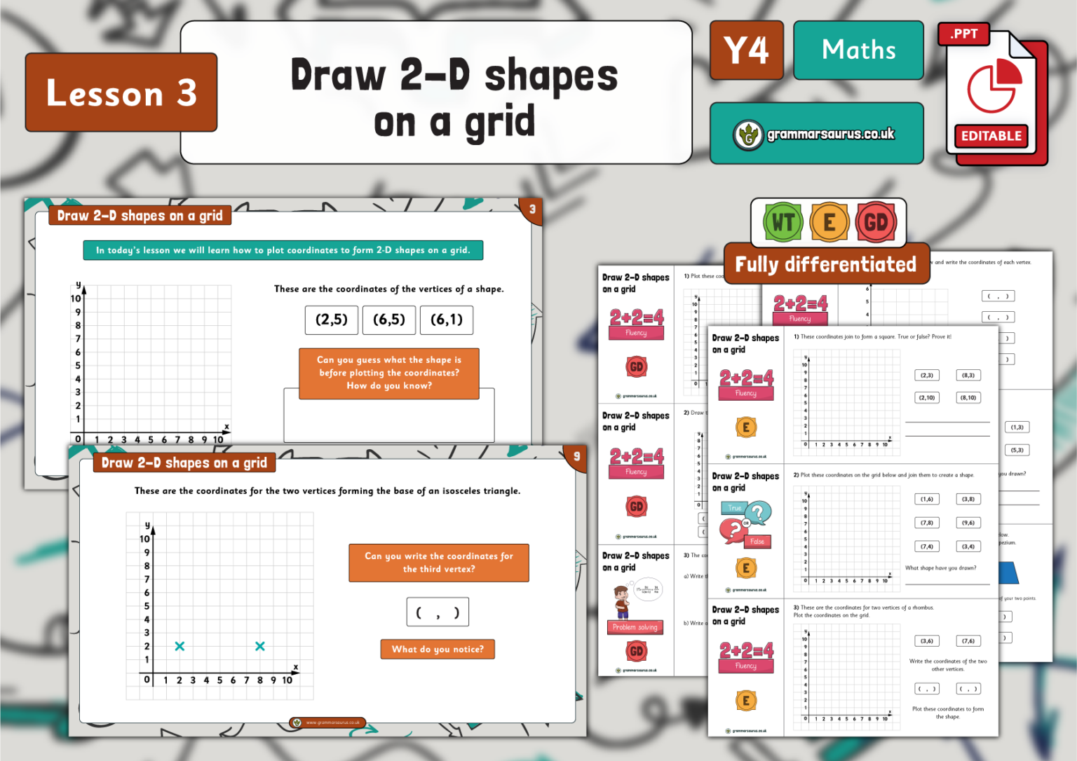 Year 4 Position & Direction - Draw2-D shapes on a grid - Lesson 3 ...