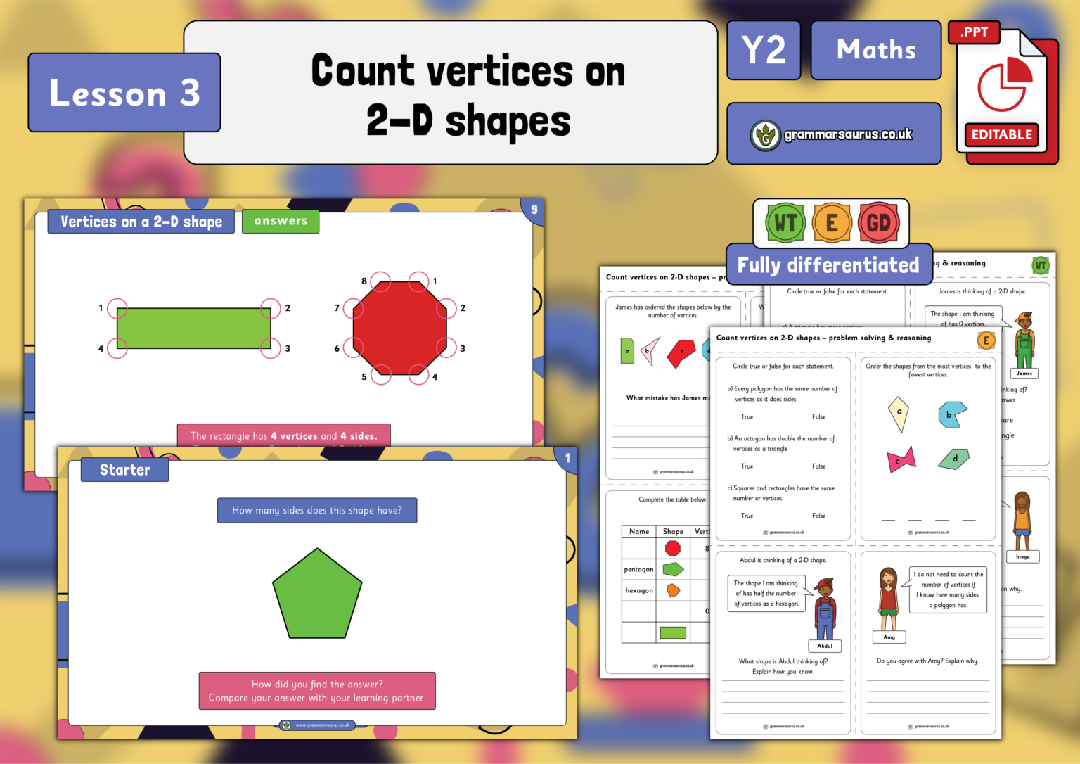 Year 2 Properties of Shape - Count Vertices on 2-D Shapes - Lesson 3 ...