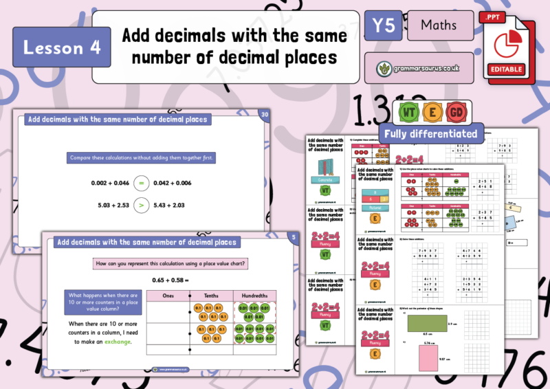 Year 5 Decimals (part 2) - Add decimals with the same number of decimal ...