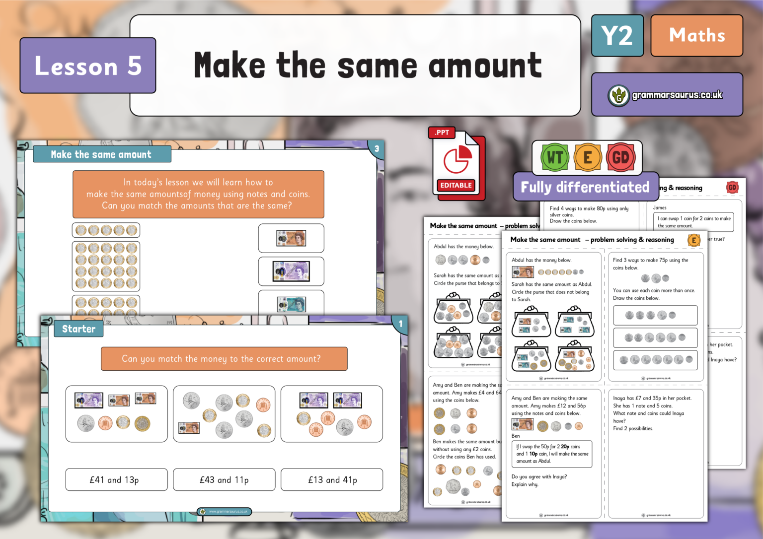Year 2 Measurement - Money - Make the same amount - Lesson 5 ...