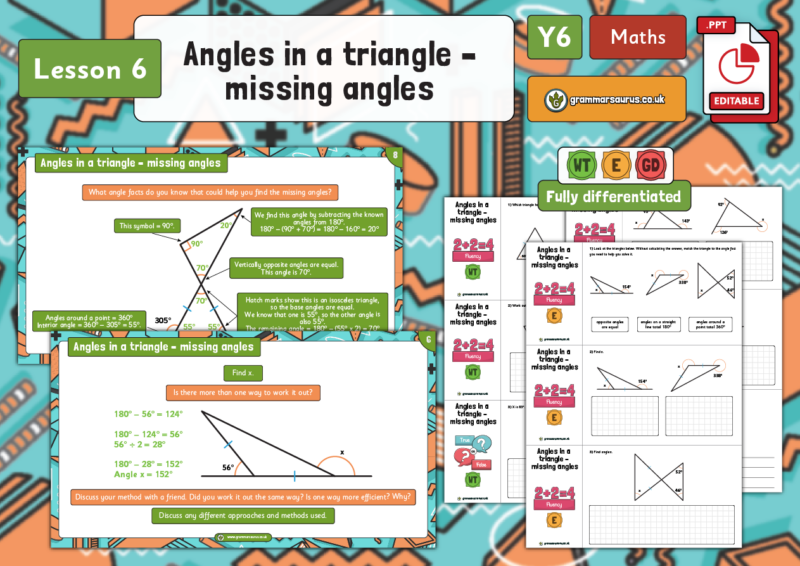 Year 6 Properties of Shape - Angles in a triangle - Missing angles ...