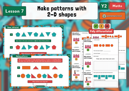 Year 2 Properties of Shape - Make Patterns with 2-D Shapes - Lesson 7 ...